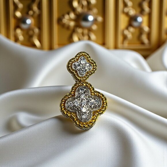 Gold Tone Clover Pendant Adorned With Clear Crystals Jewelry For Women - Picture 1 of 10